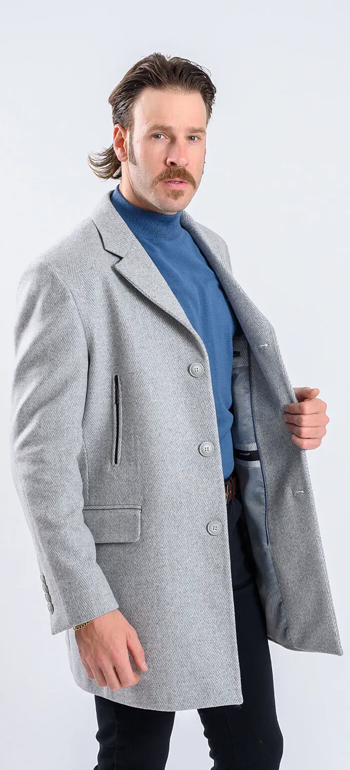 Alain Delon cappotto lana grigio spigato slim