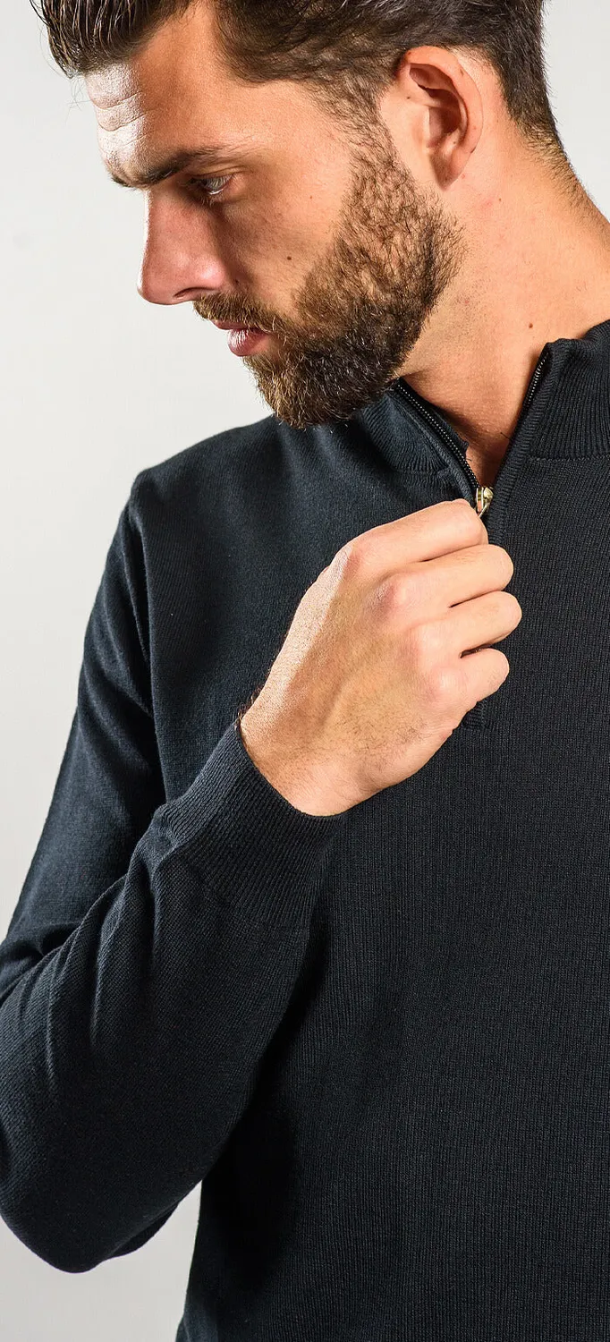Alain Delon maglione nero cotone collo zip