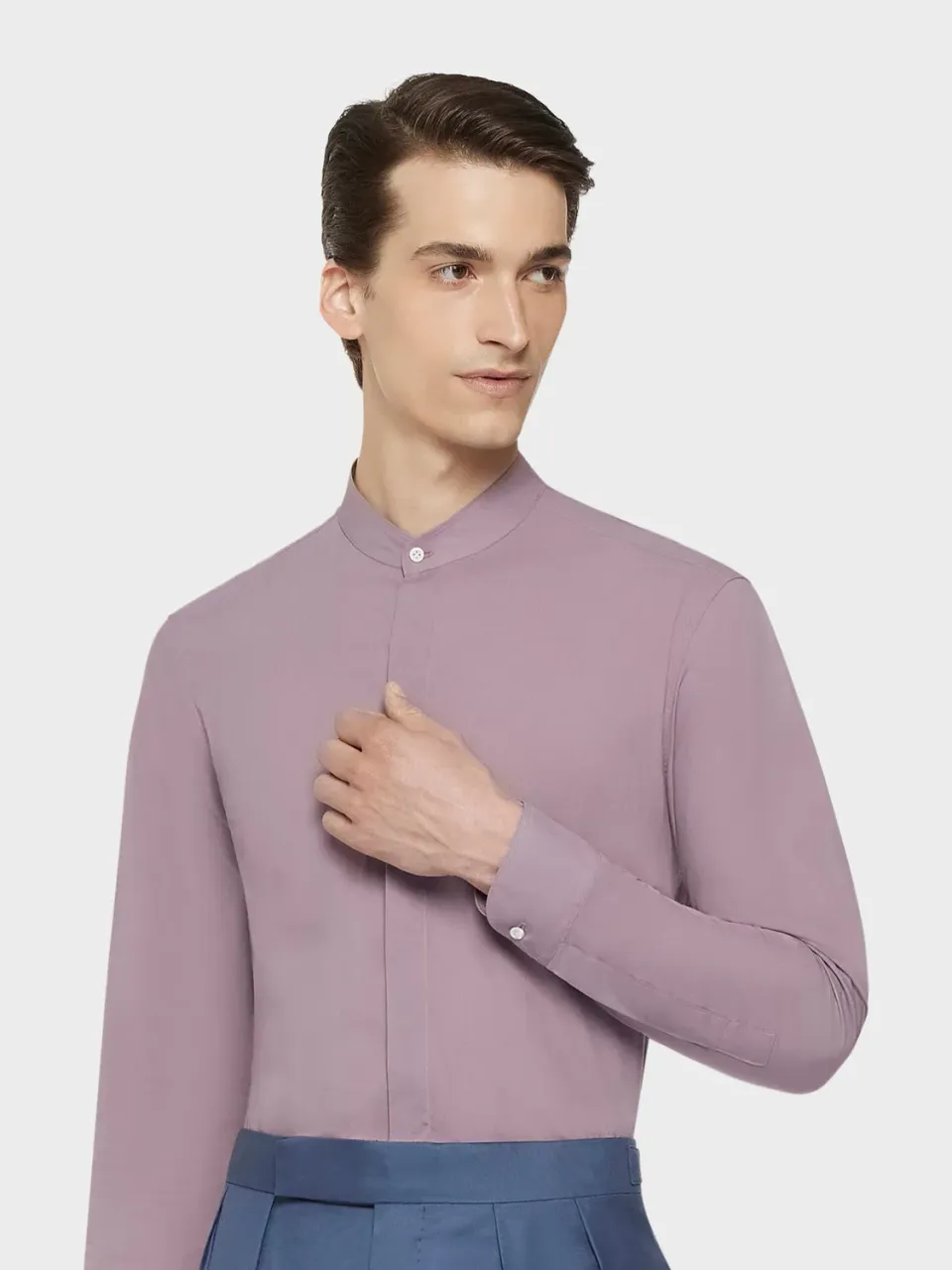 Caruso Camicia Coreana Cotone Malva Madreperla