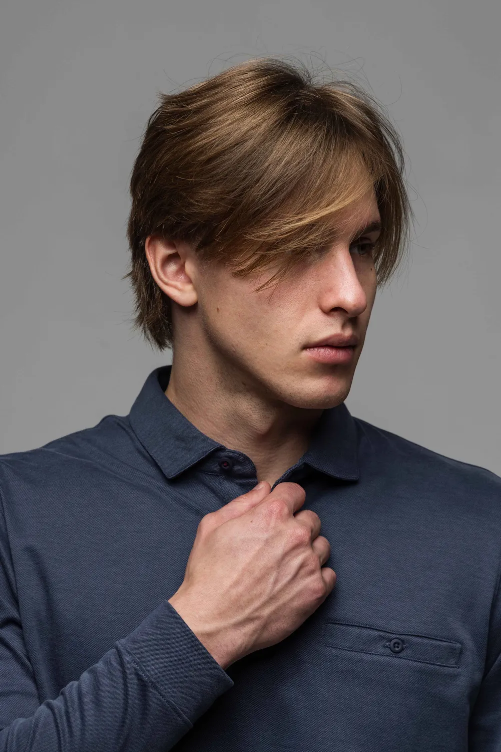 Alain Delon Polo Blu Manica Lunga Uomo Cotone