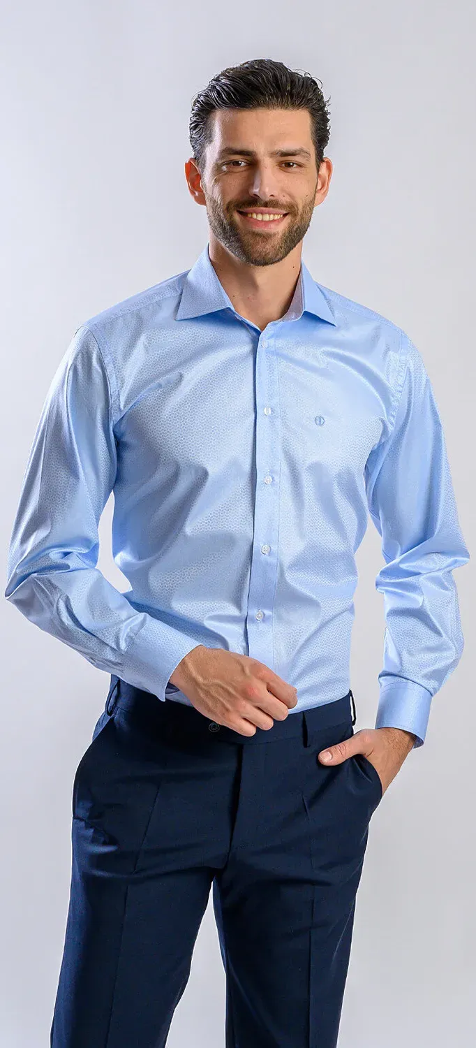 Alain Delon Slim Fit camicia azzurra micro-fantasia Getzner