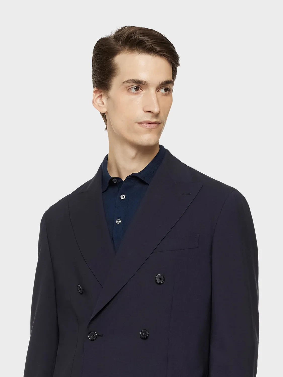 Caruso Butterfly giacca doppiopetto lana blu navy