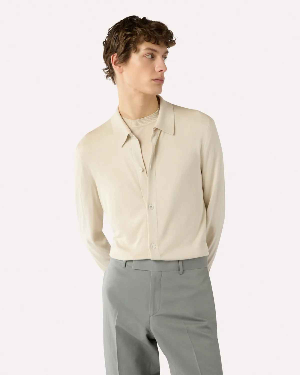 Lardini Camicia Maglia Seta Panna Manica Lunga