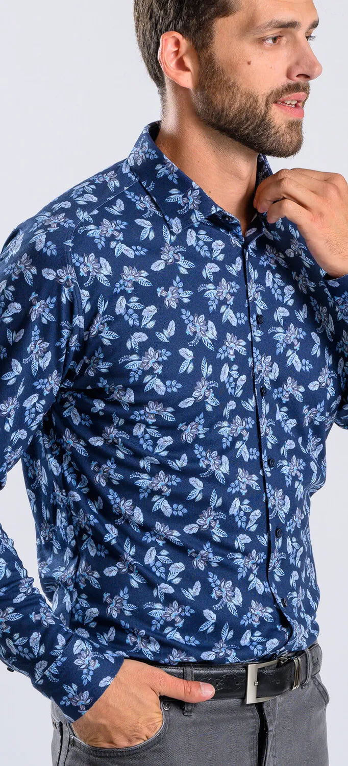Alain Delon Camicia Extra Slim Fit Blu Jersey Fantasia