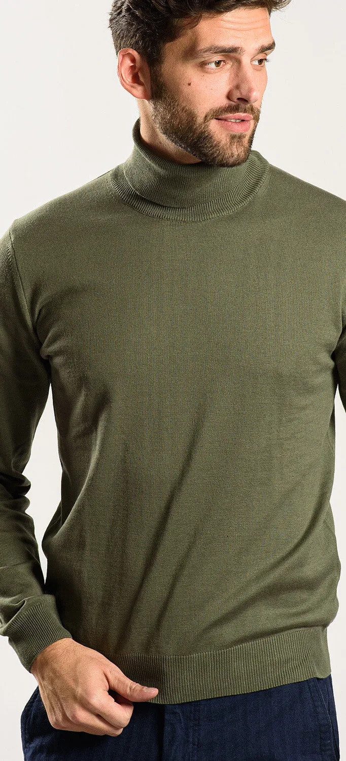 Alain Delon dolcevita verde maglia cotone collo alto