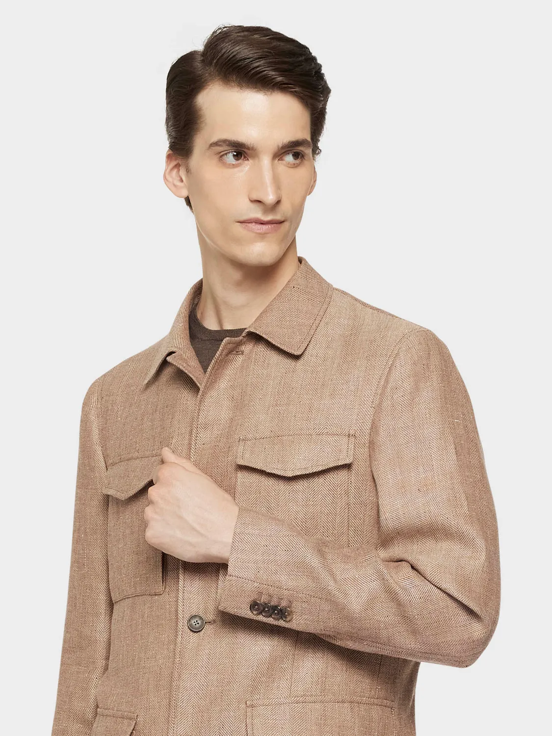 Caruso giacca sahariana beige lino e lana