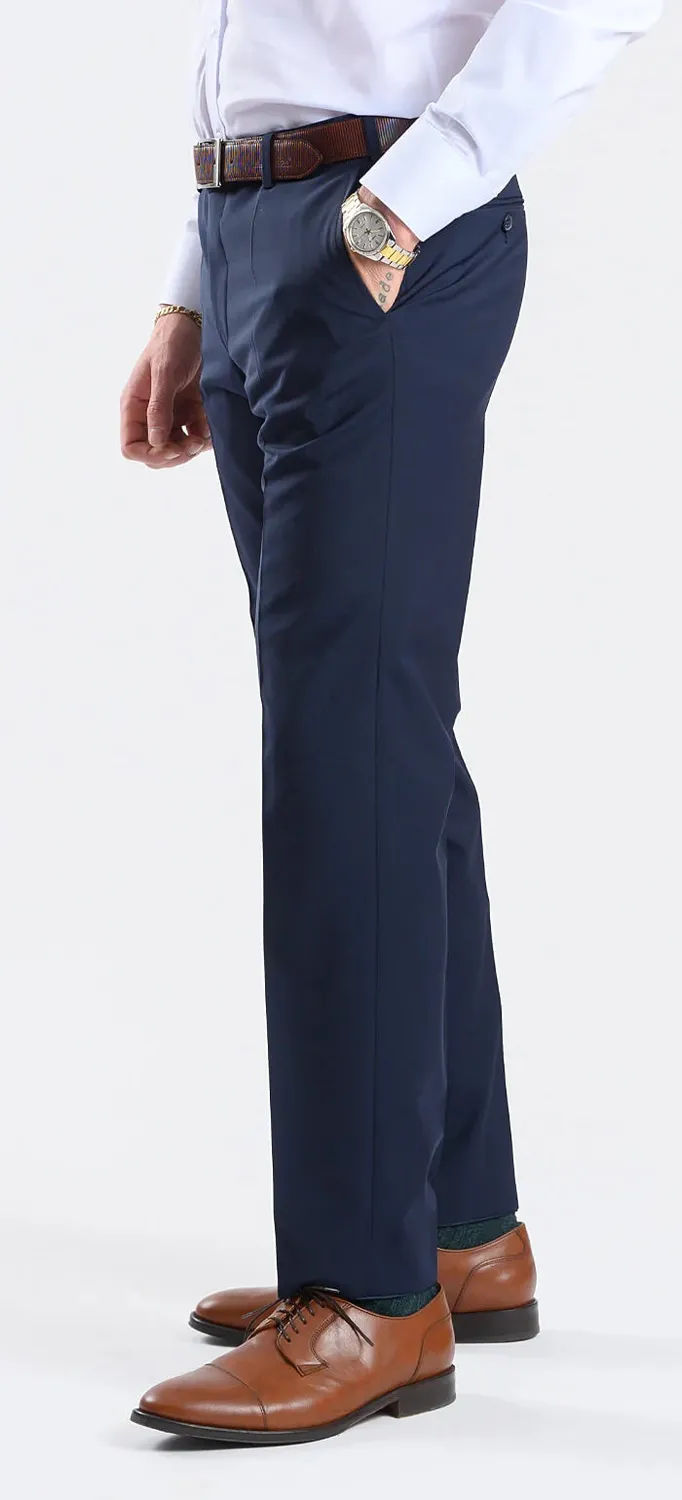 Alain Delon Basic pantaloni abito blu scuro slim fit misto lana