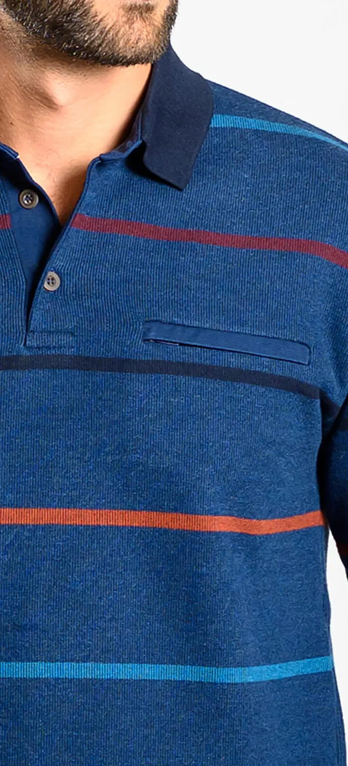 Alain Delon polo uomo manica lunga blu a righe