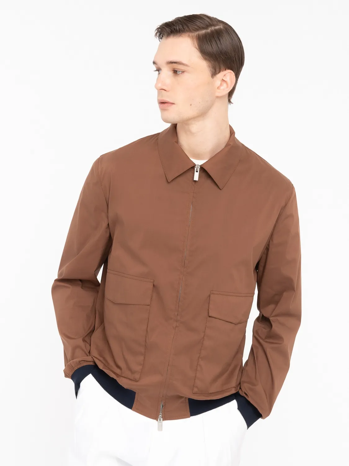 Paoloni Bomber Raso Marrone Cotone Stretch