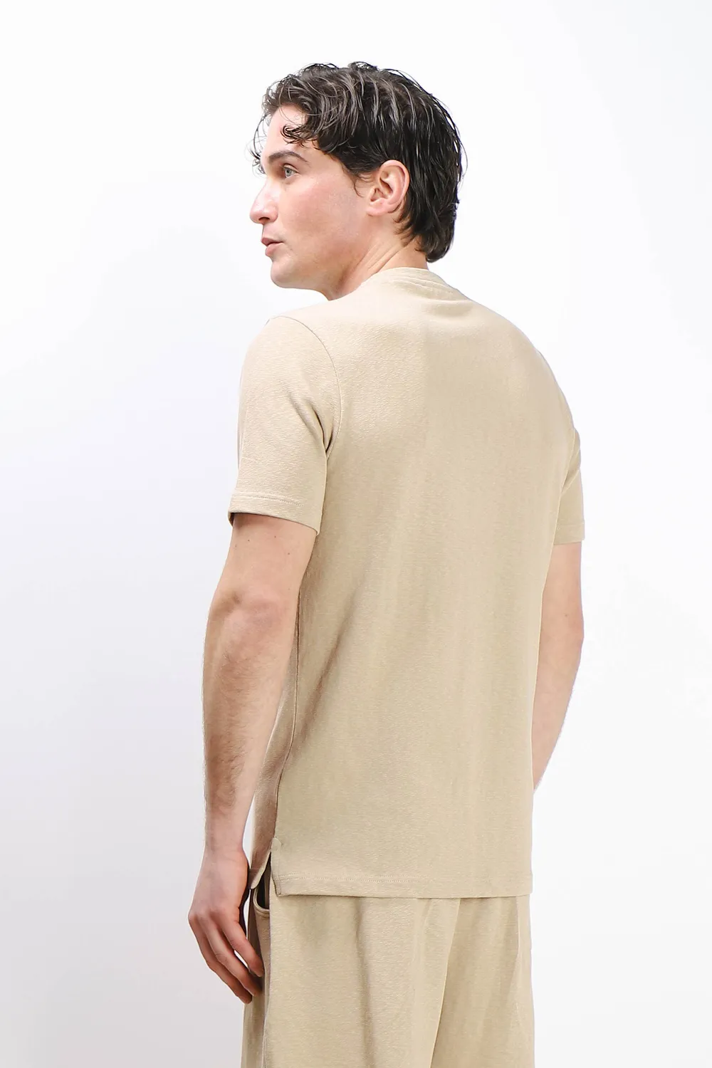 Sonny Bono Slub t-shirt girocollo beige effetto lino