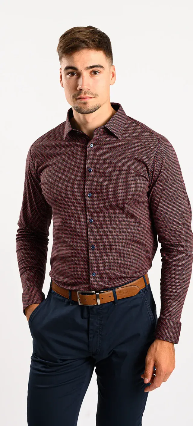 Alain Delon Stretch Extra Slim Fit camicia rossa fantasia