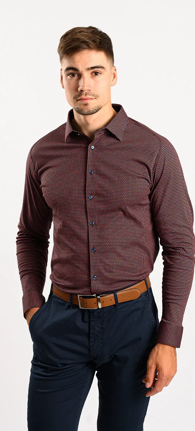 Alain Delon Stretch Extra Slim Fit camicia rossa fantasia