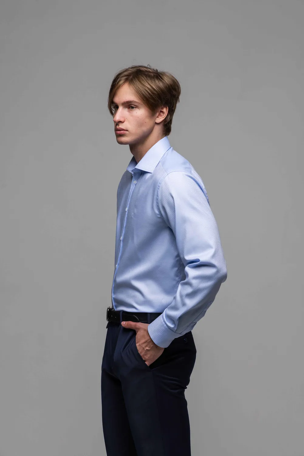 Alain Delon Camicia Blu Extra Slim Fit Jacquard