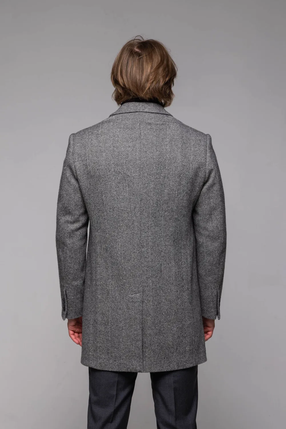 Alain Delon cappotto slim fit spigato lana bianco nero
