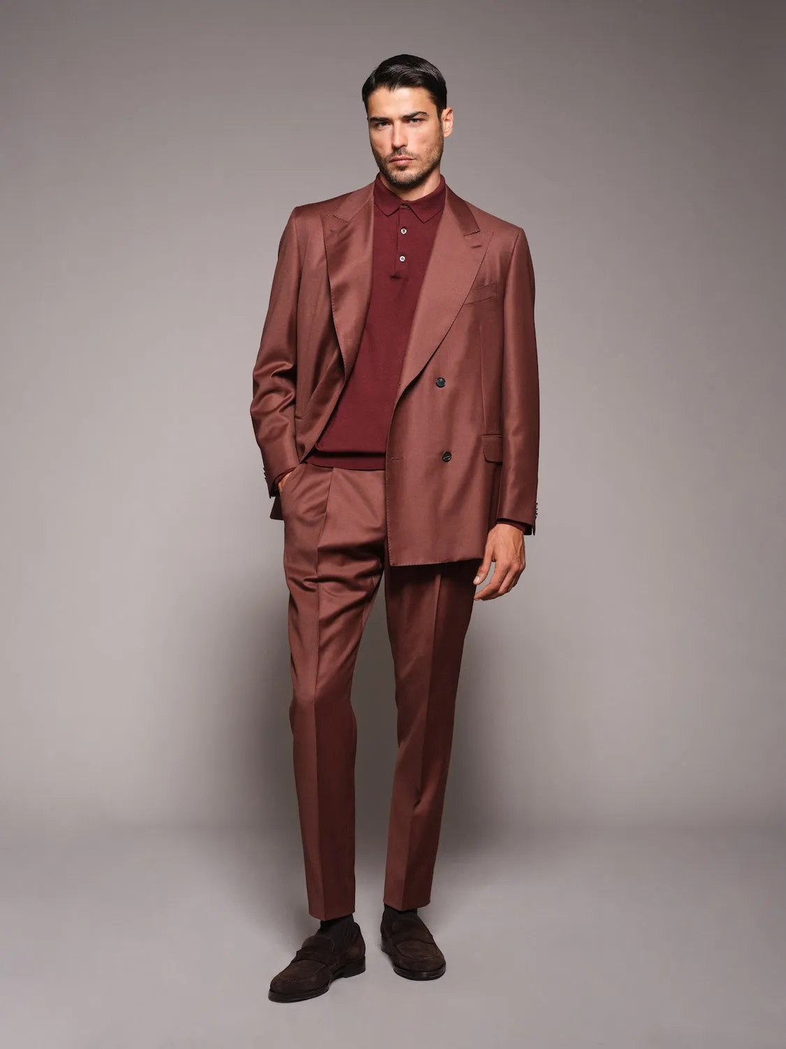 Caruso Polo maniche lunghe seta cotone bordeaux