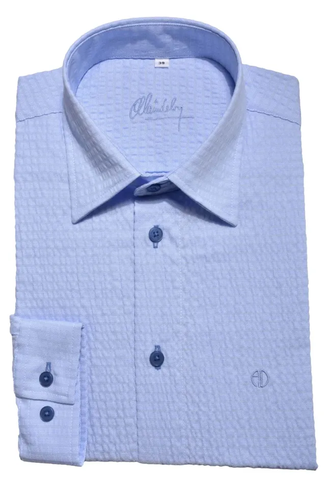 Alain Delon camicia slim fit blu crepe taglia 39