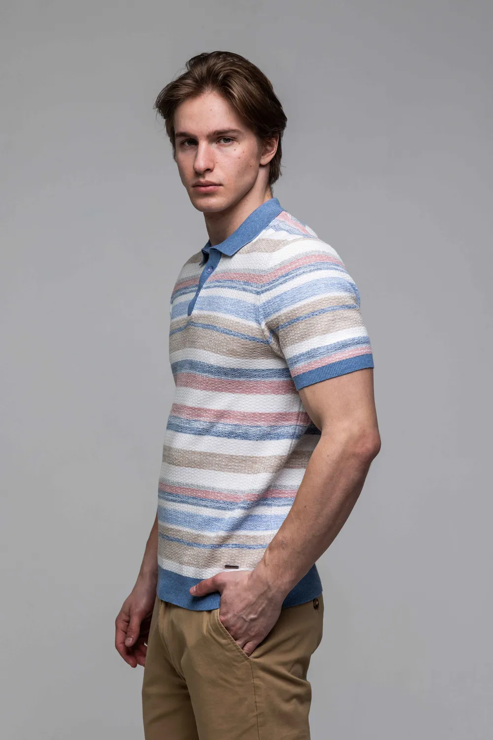 Alain Delon polo maglia righe cotone bottoni uomo