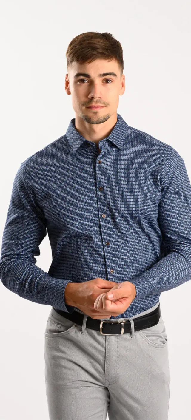 Alain Delon Camicia Extra Slim Fit Blu Fantasia No-Stiro