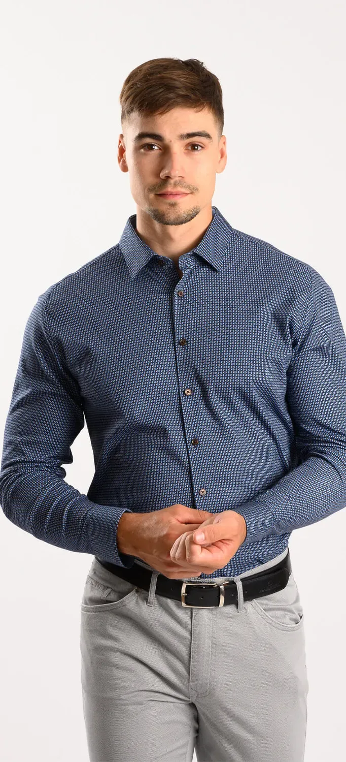 Alain Delon Camicia Extra Slim Fit Blu Fantasia No-Stiro