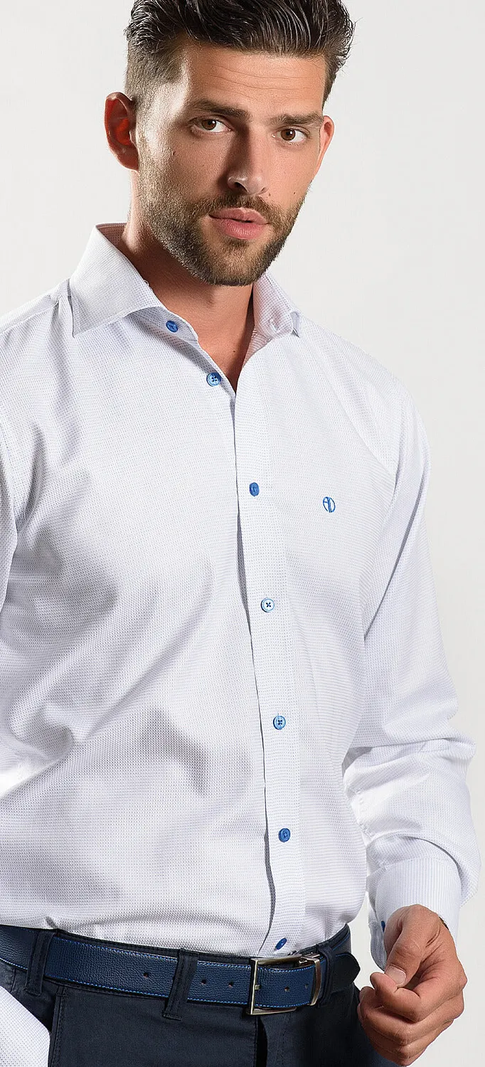 Alain Delon Blue Slim Fit camicia pois azzurra cotone