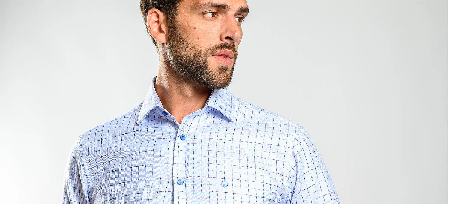 Alain Delon camicia quadri blu-rossi slim fit cotone
