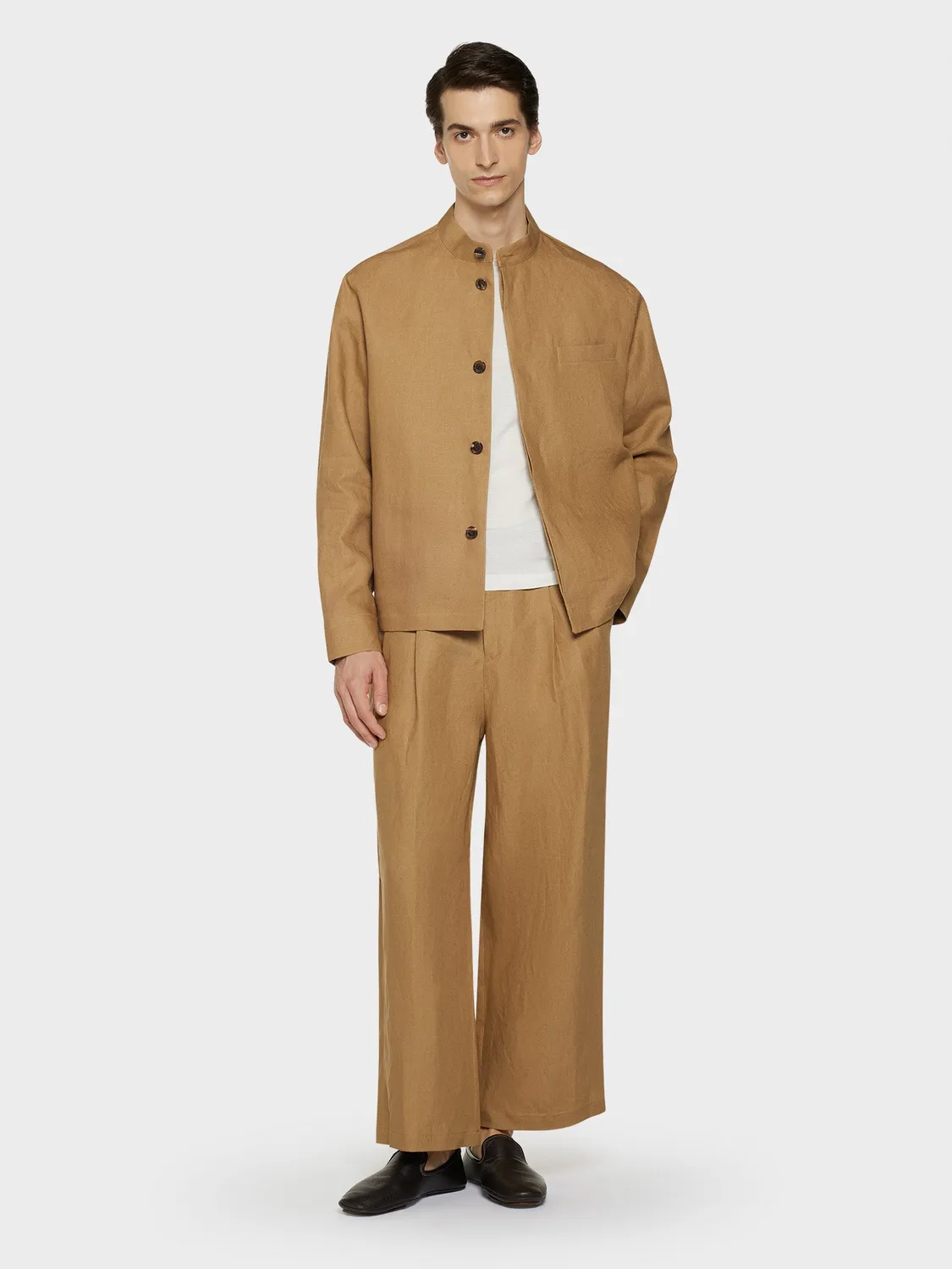 Caruso Norma pantalone ampio lino irlandese cammello