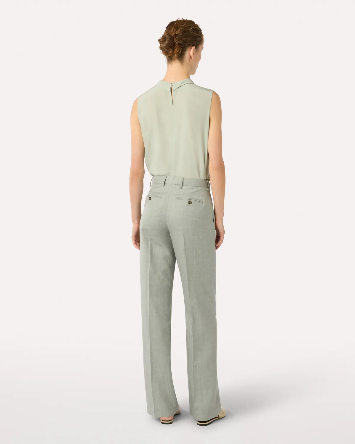 Lardini Pantalone twill lana seta lino verde gamba dritta