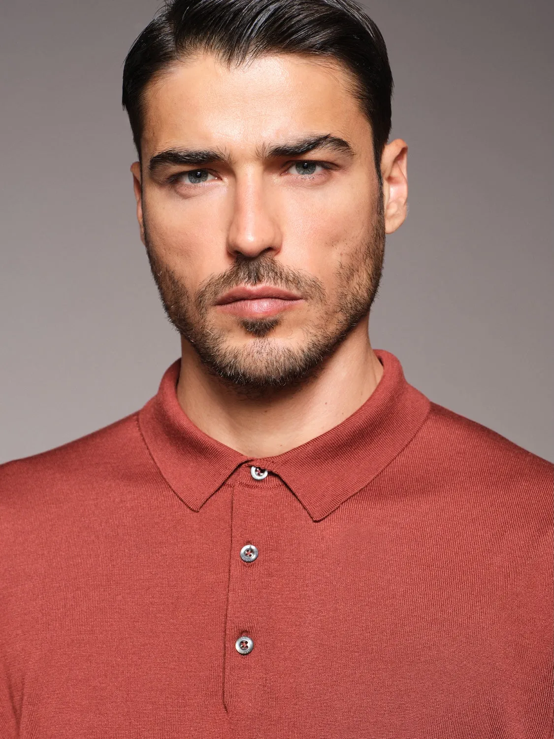 Caruso polo maniche lunghe lana seta cashmere rossa