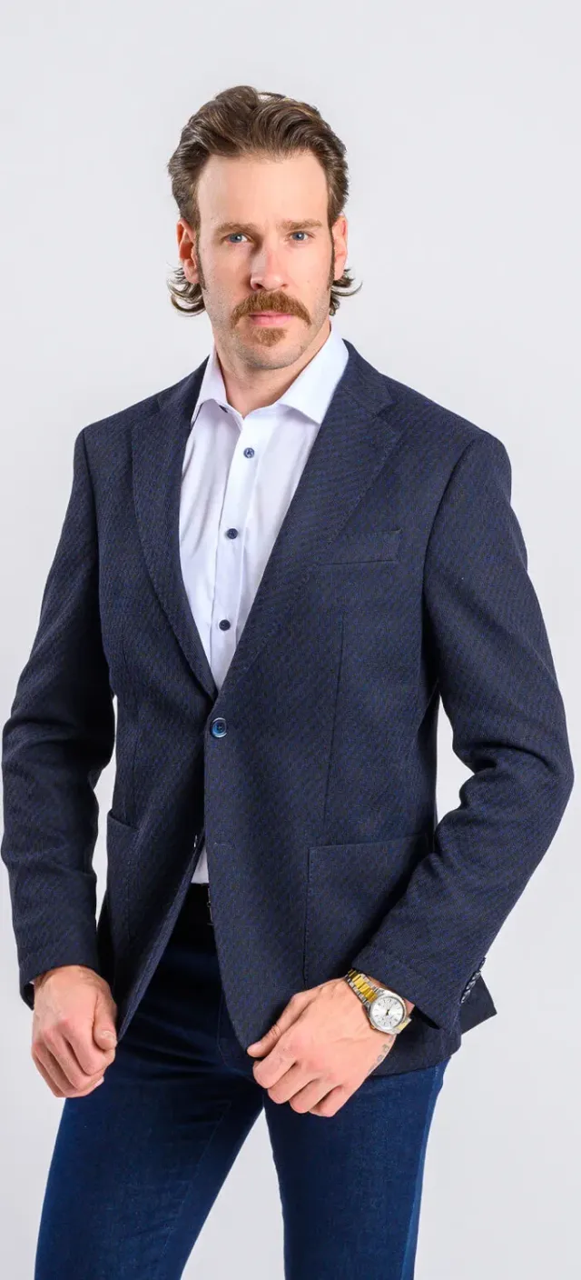 Alain Delon giacca blu microfantasia sfoderata slim fit