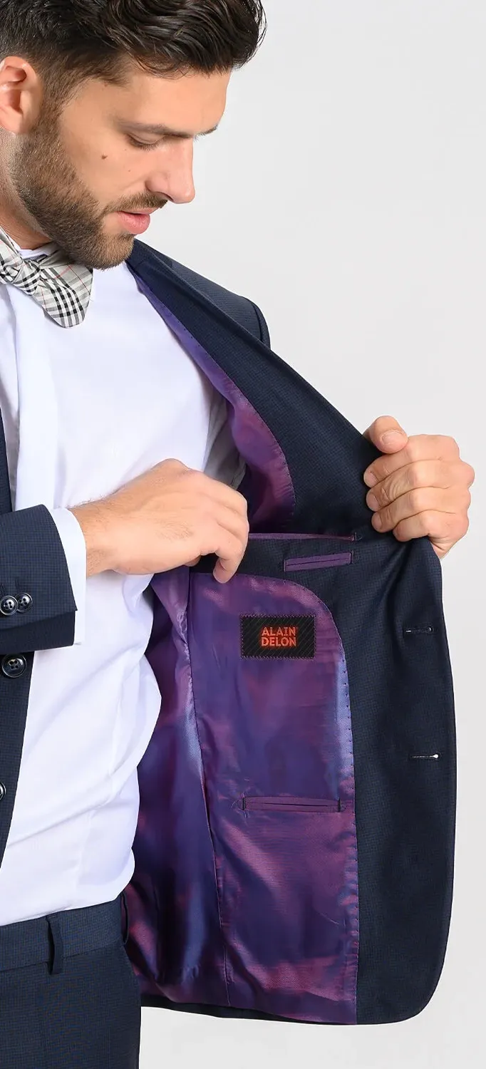 Alain Delon abito slim fit blu quadretti misto lana