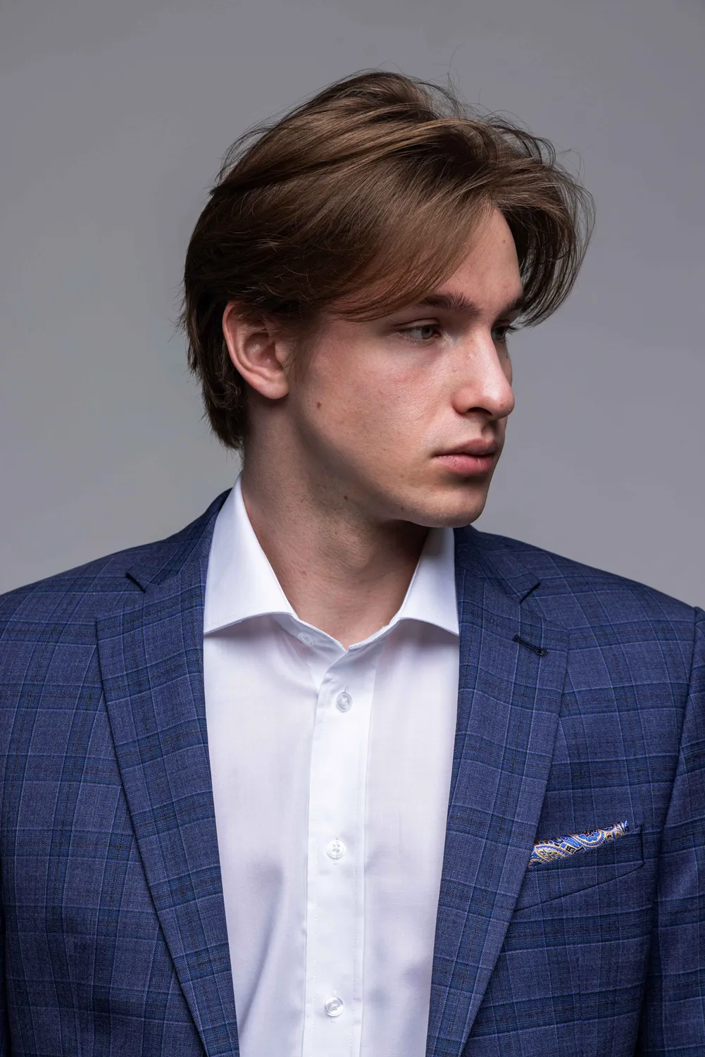 Alain Delon abito slim fit a quadri grigio blu stretch