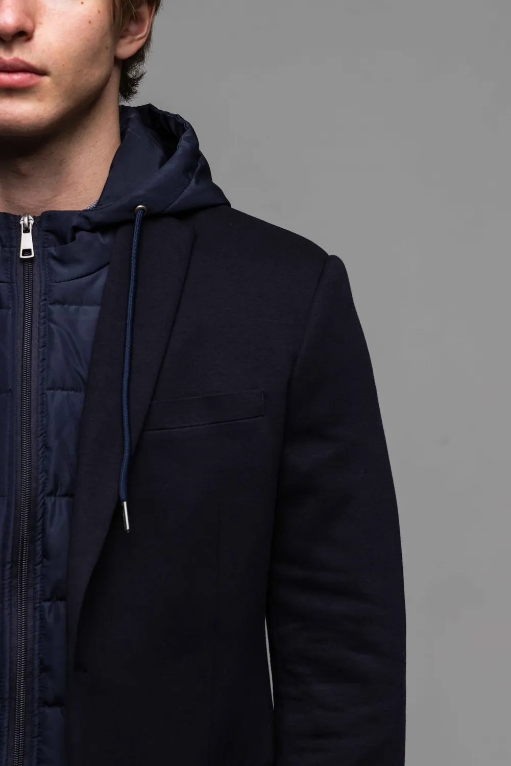 Alain Delon Giacca Uomo Blu Inserto Cappuccio