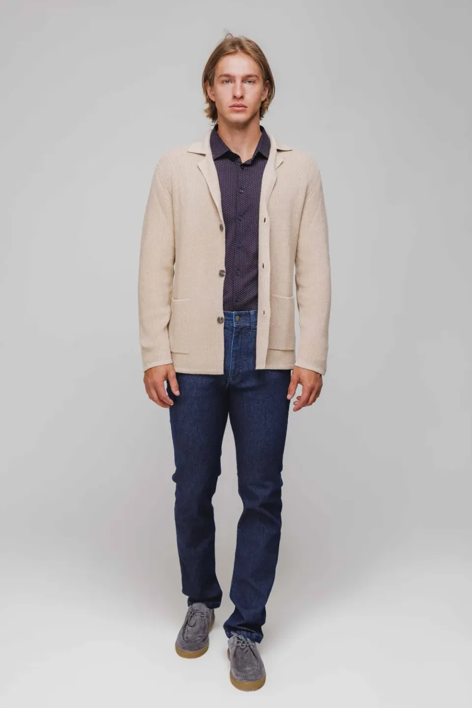 Alain Delon cardigan beige bottoni misto cashmere