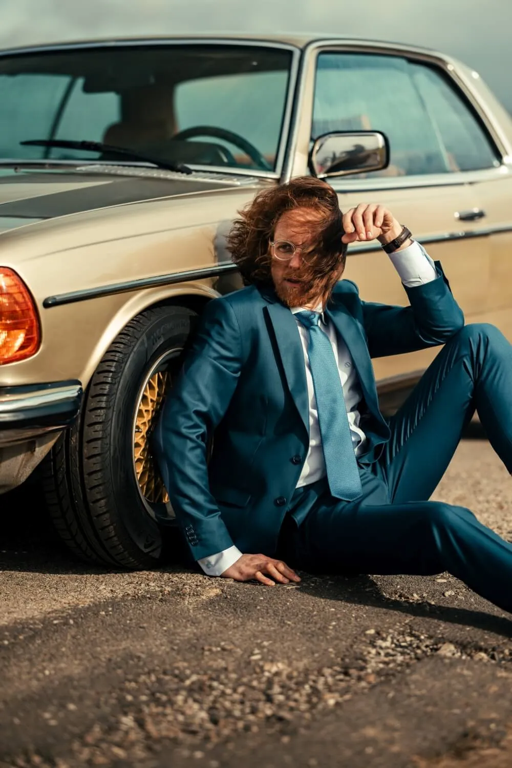 Alain Delon abito blu royal slim fit in lana
