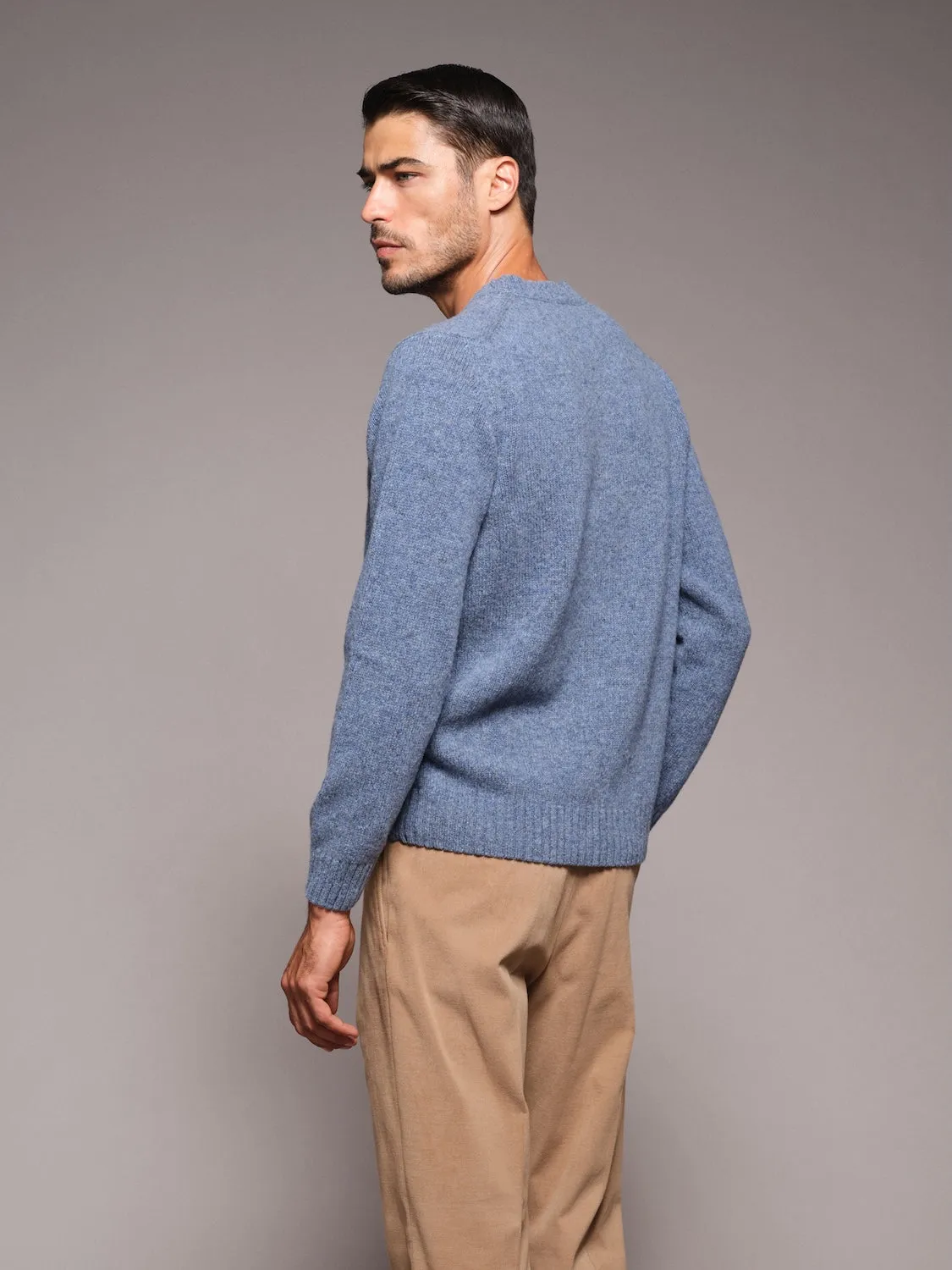 Caruso maglia girocollo lana Shetland azzurra uomo