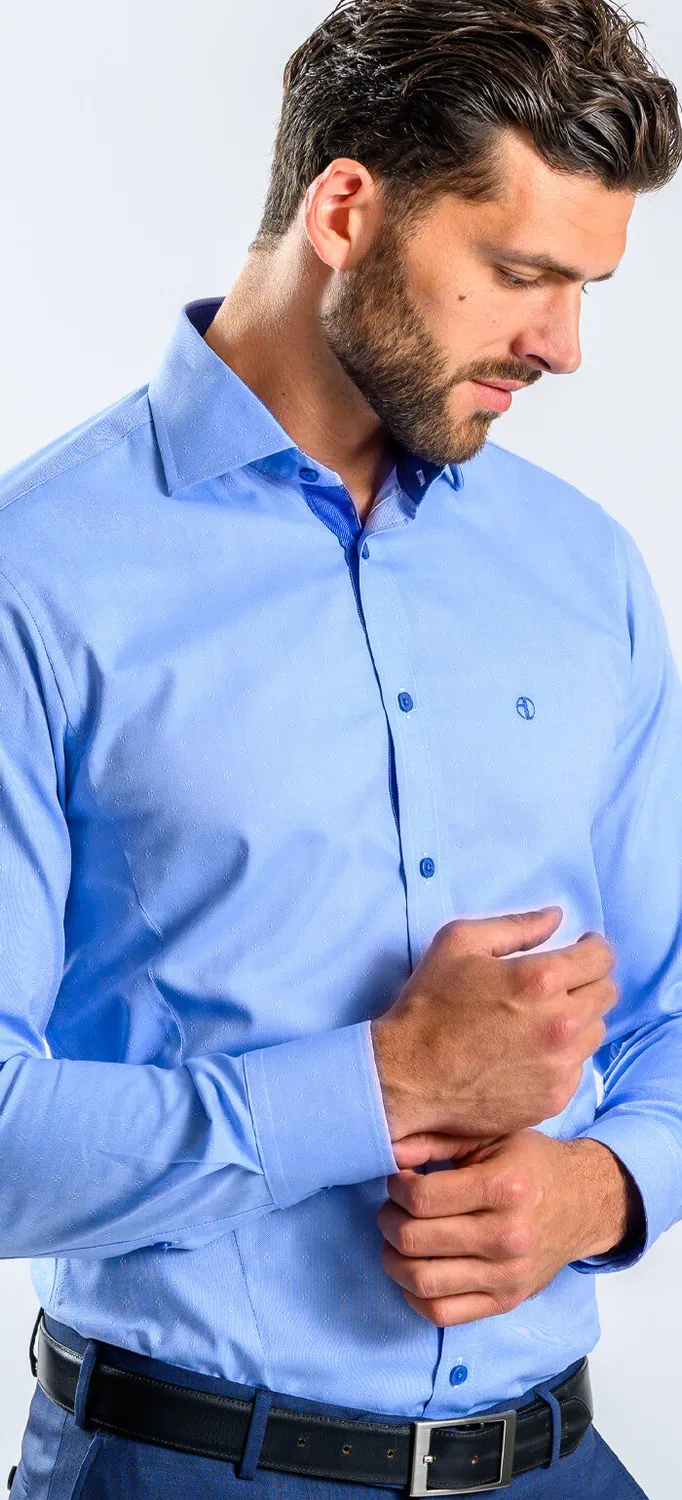 Alain Delon Blue camicia extra slim fit blu fantasia bianca