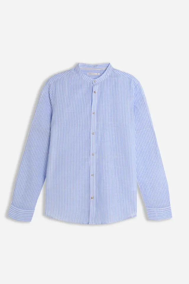 Sonny Bono Camicia Collo Coreano Slub Celeste