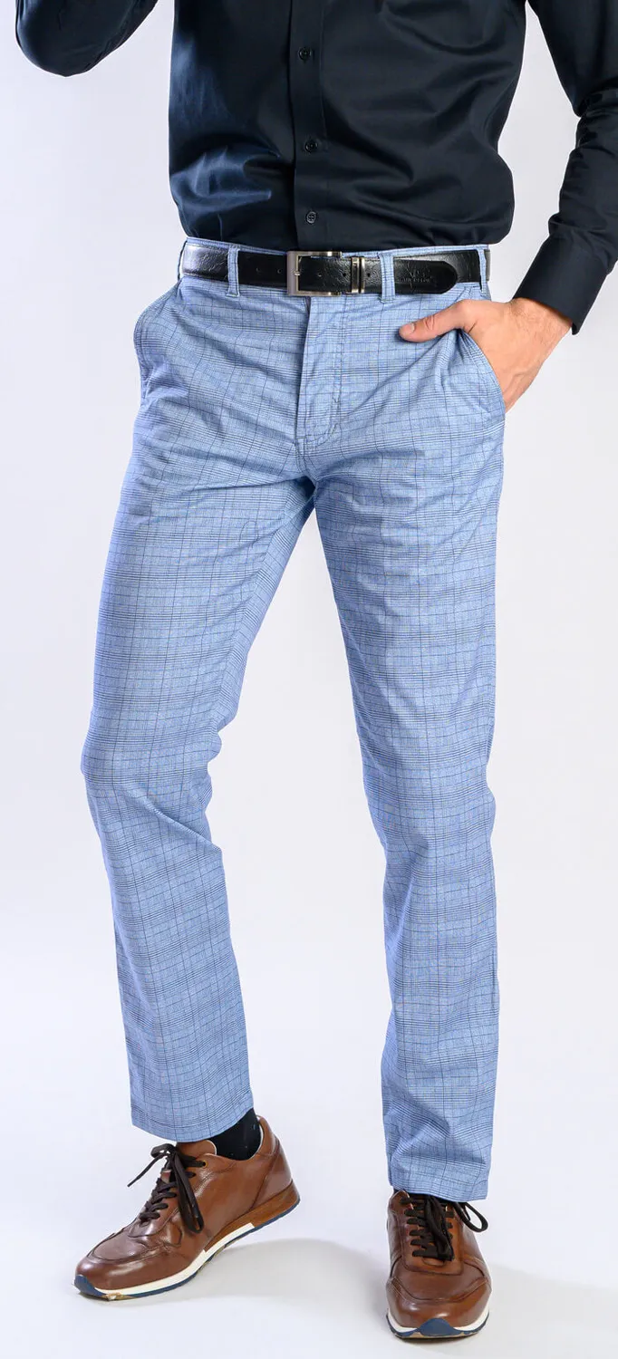 Alain Delon Chinos Azzurro Quadri Slim Fit