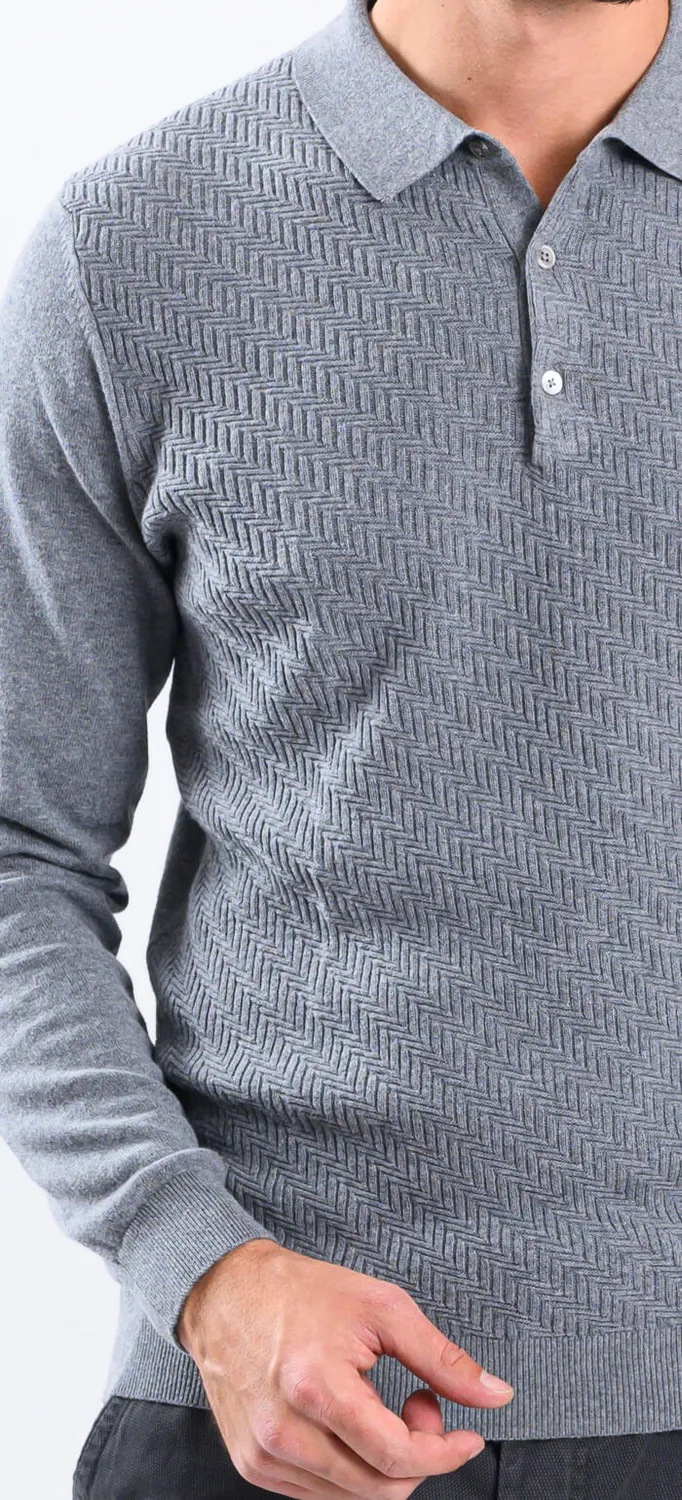 Alain Delon Slim polo maglia uomo grigia manica lunga cashmere