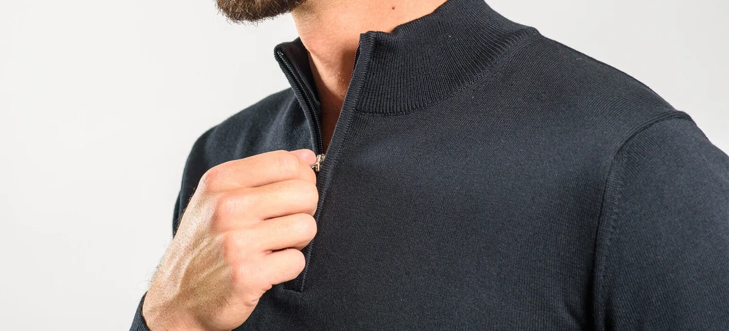 Alain Delon maglione nero cotone collo zip