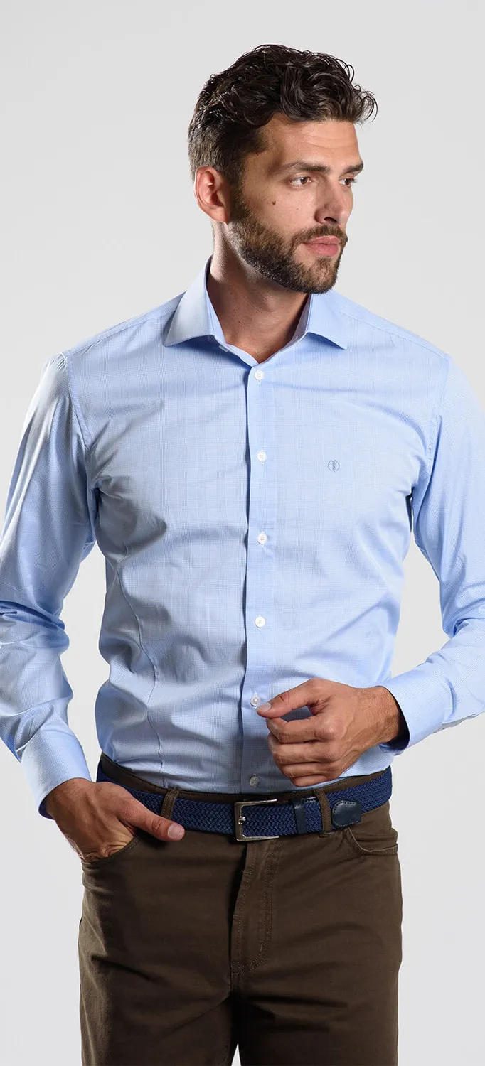 Alain Delon Camicia Quadri Blu Extra Slim Cotone Business