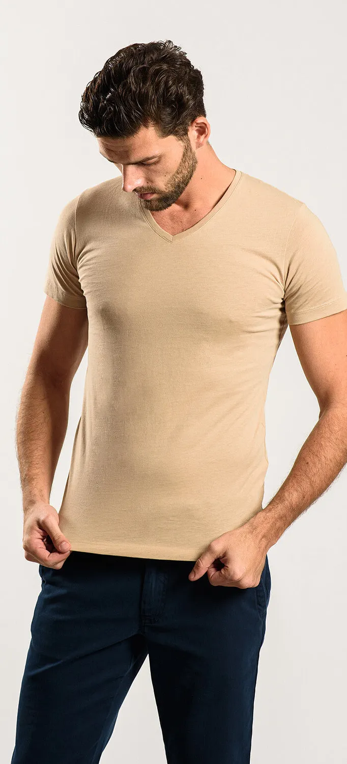 Alain Delon t-shirt scollo V color carne elasticizzata