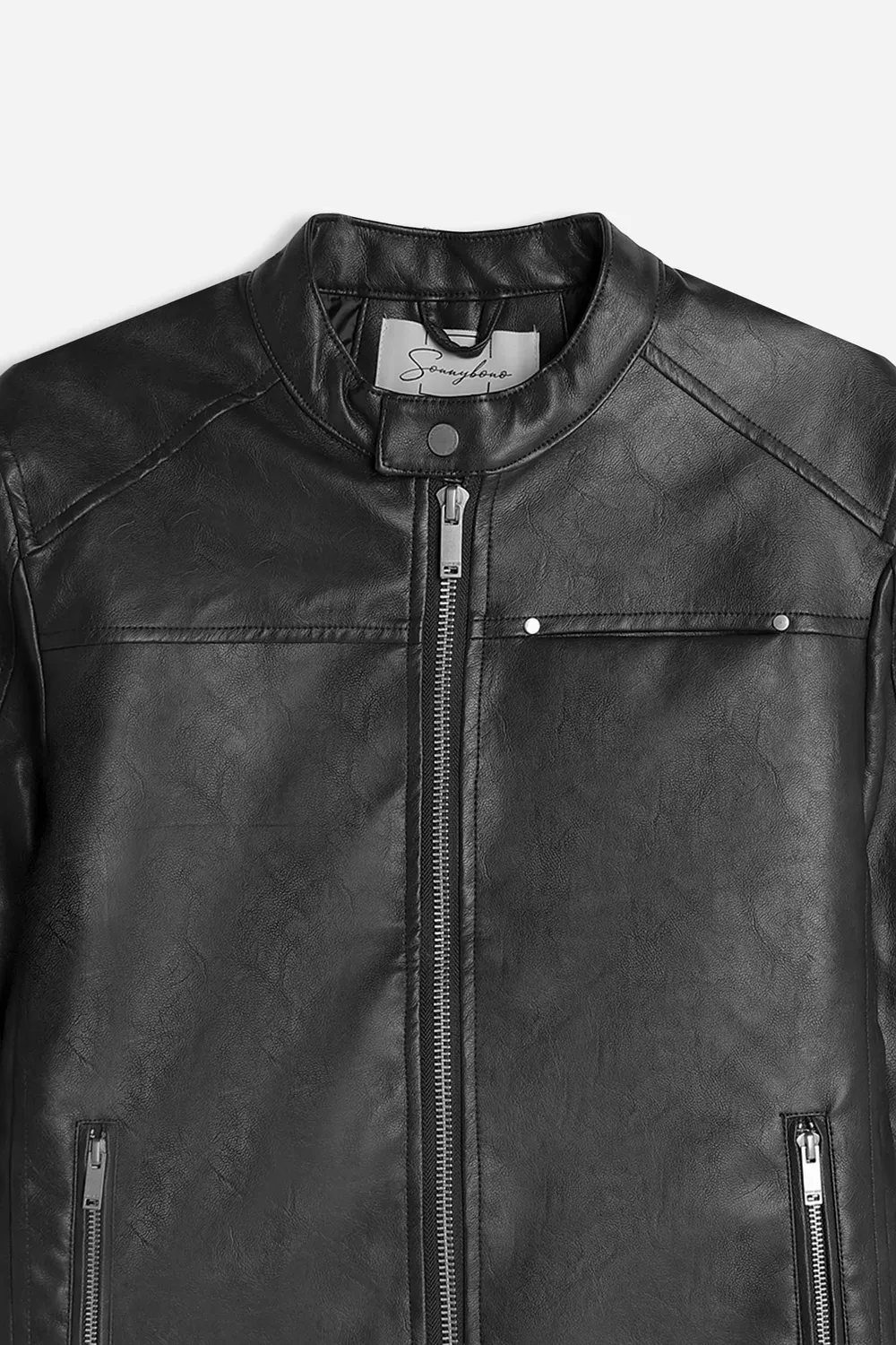 Sonny Bono Biker Giubbotto Effetto Pelle Nero