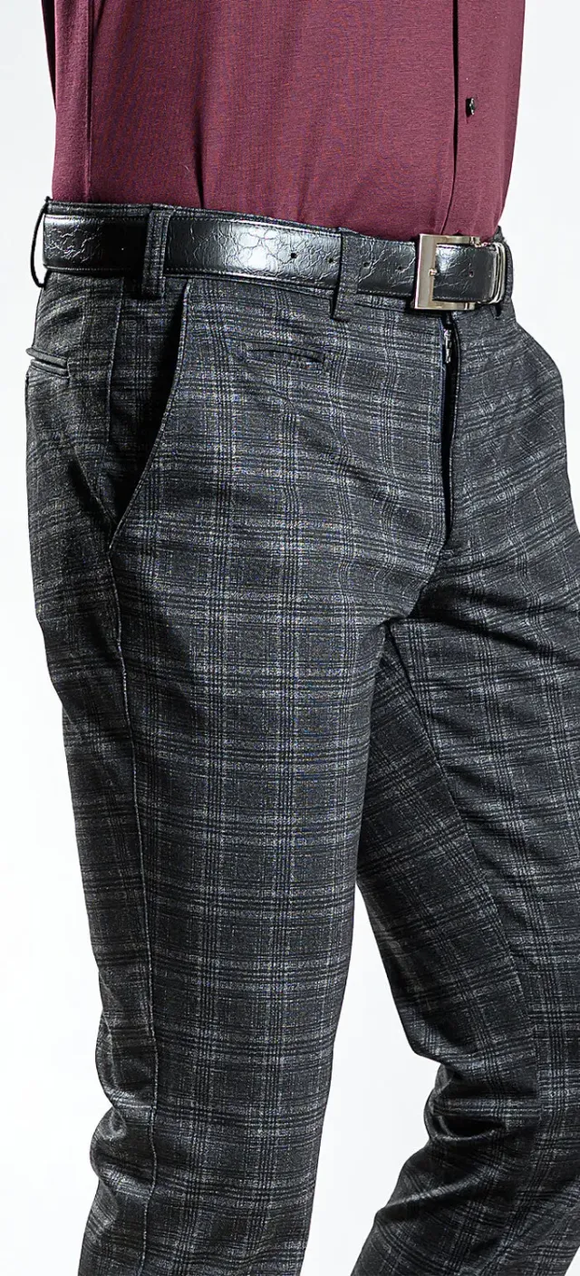 Alain Delon chinos slim fit grigi a quadri elasticizzati