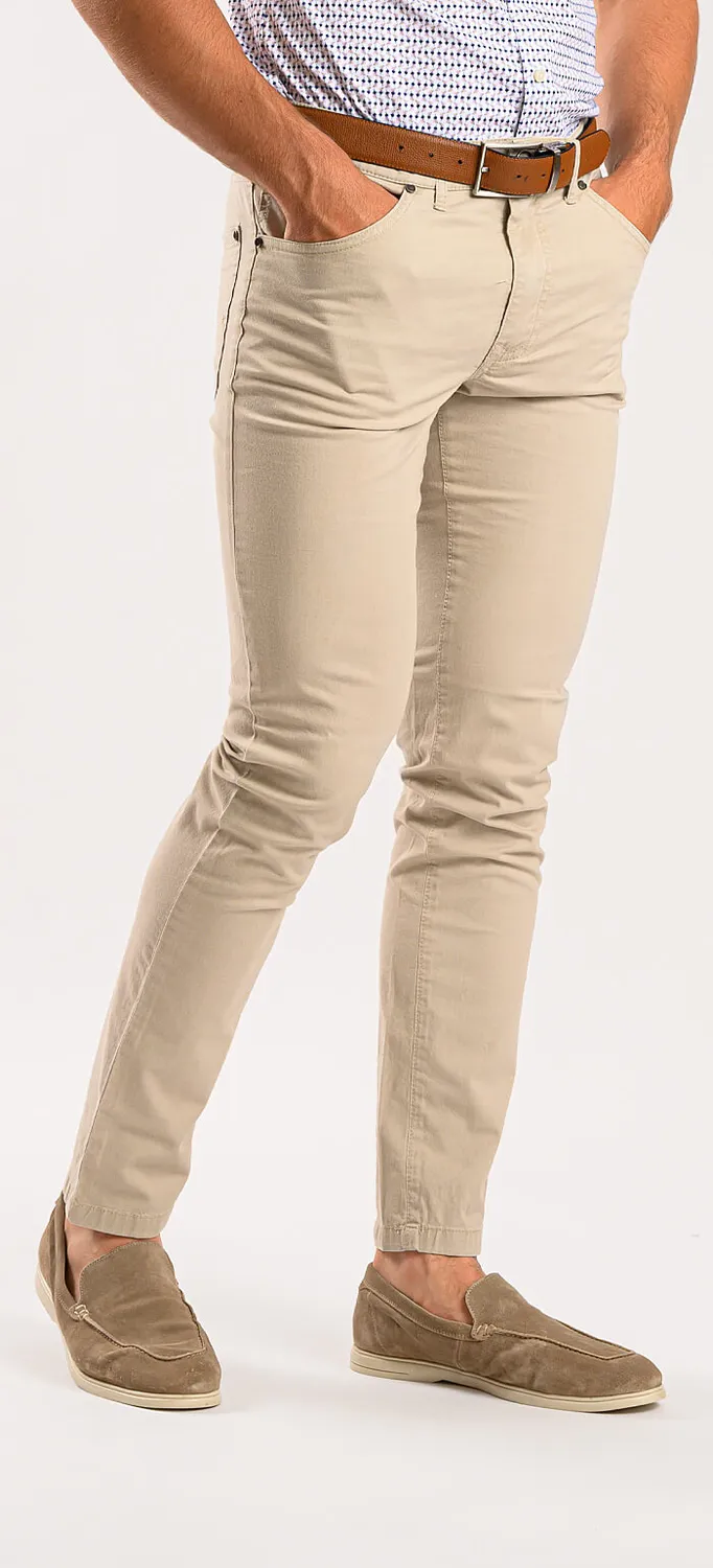 Alain Delon Beige pantalone casual slim fit in cotone