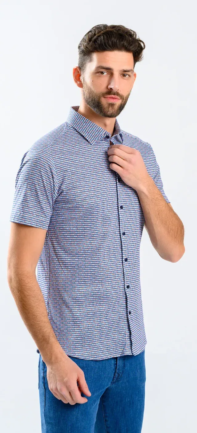 Alain Delon camicia manica corta extra slim fantasia jersey