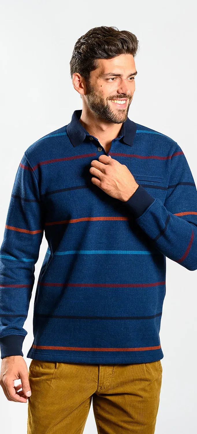 Alain Delon polo uomo manica lunga blu a righe