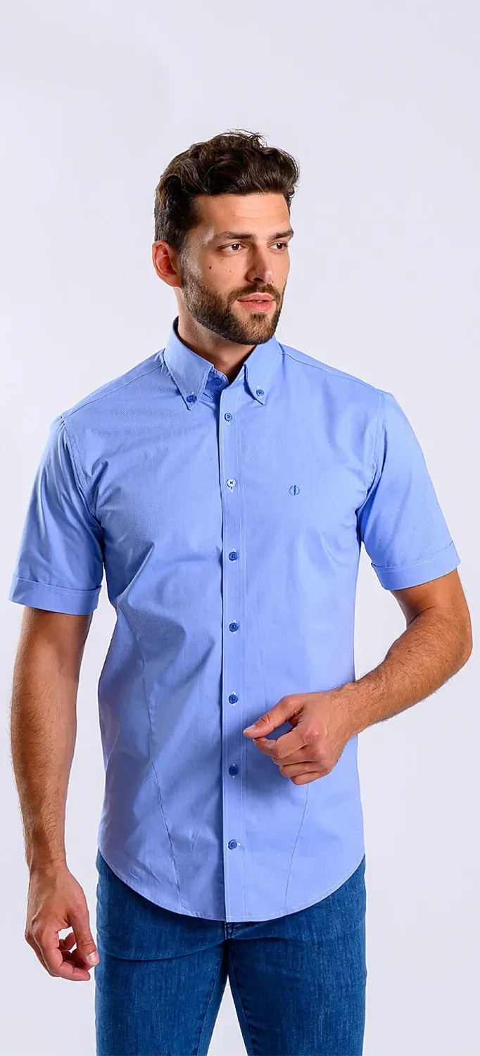 Alain Delon camicia manica corta extra slim blu