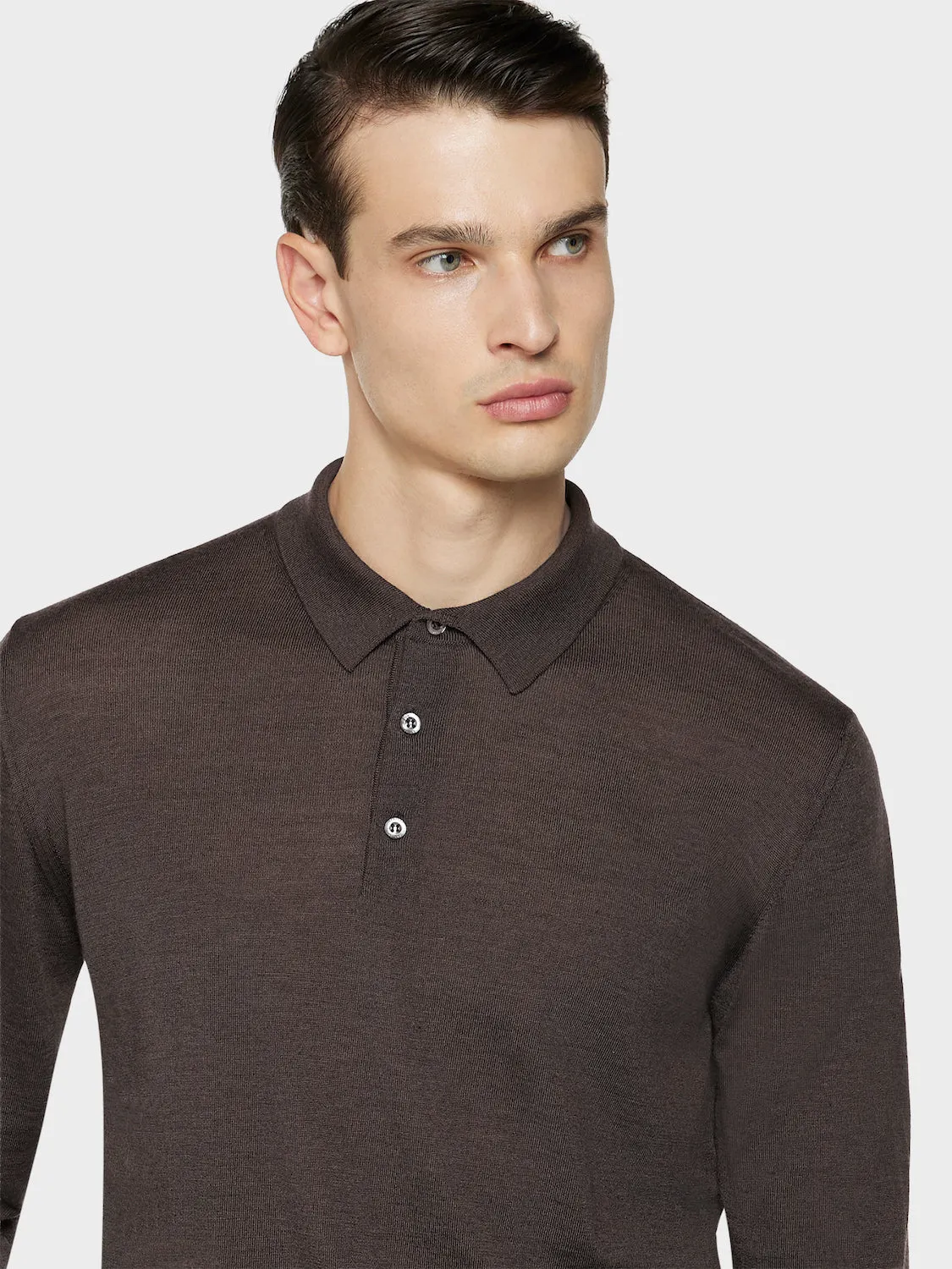 Caruso Polo Manica Lunga Lana Seta Cashmere Marrone
