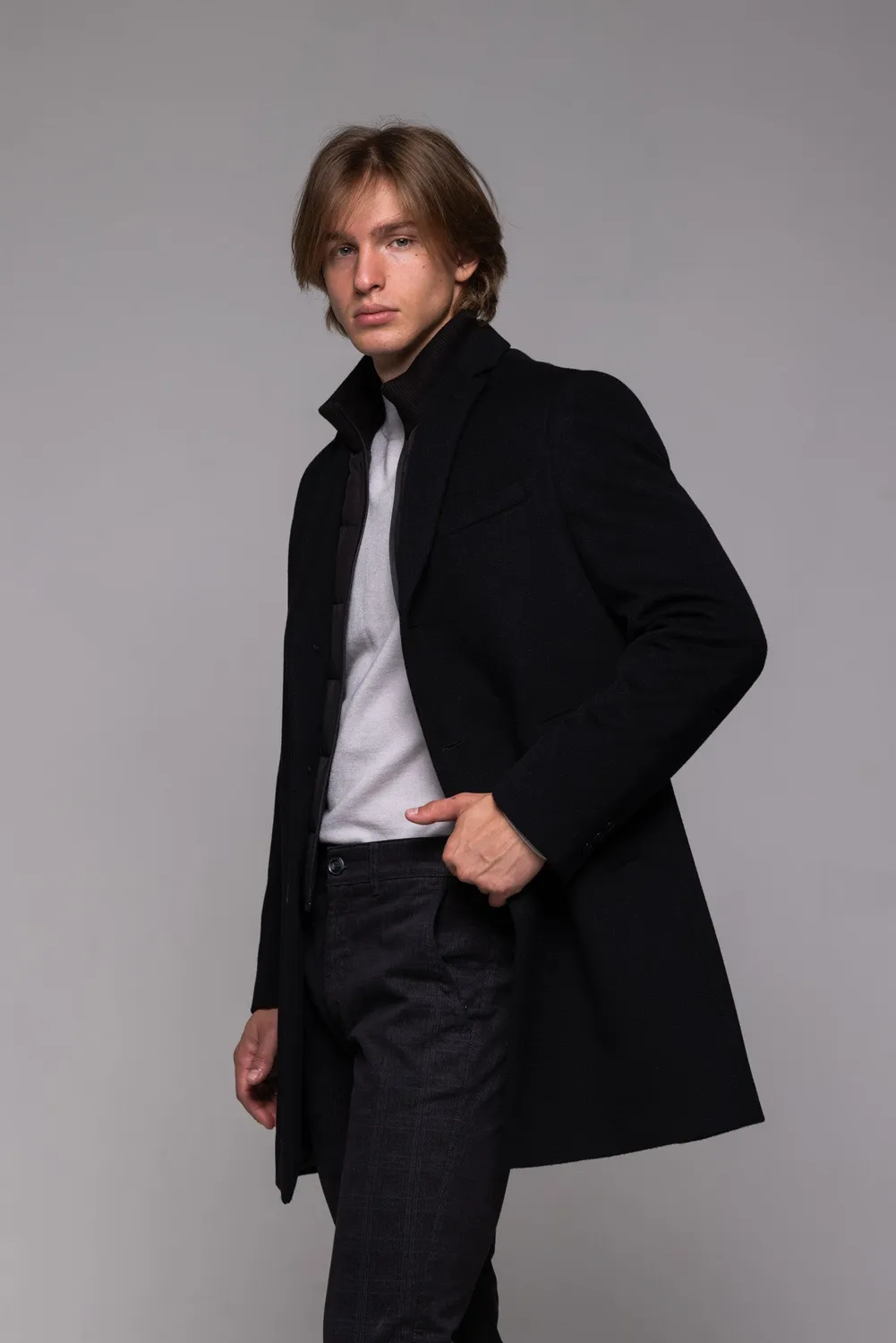 Alain Delon cappotto nero lana 50 con inserto staccabile